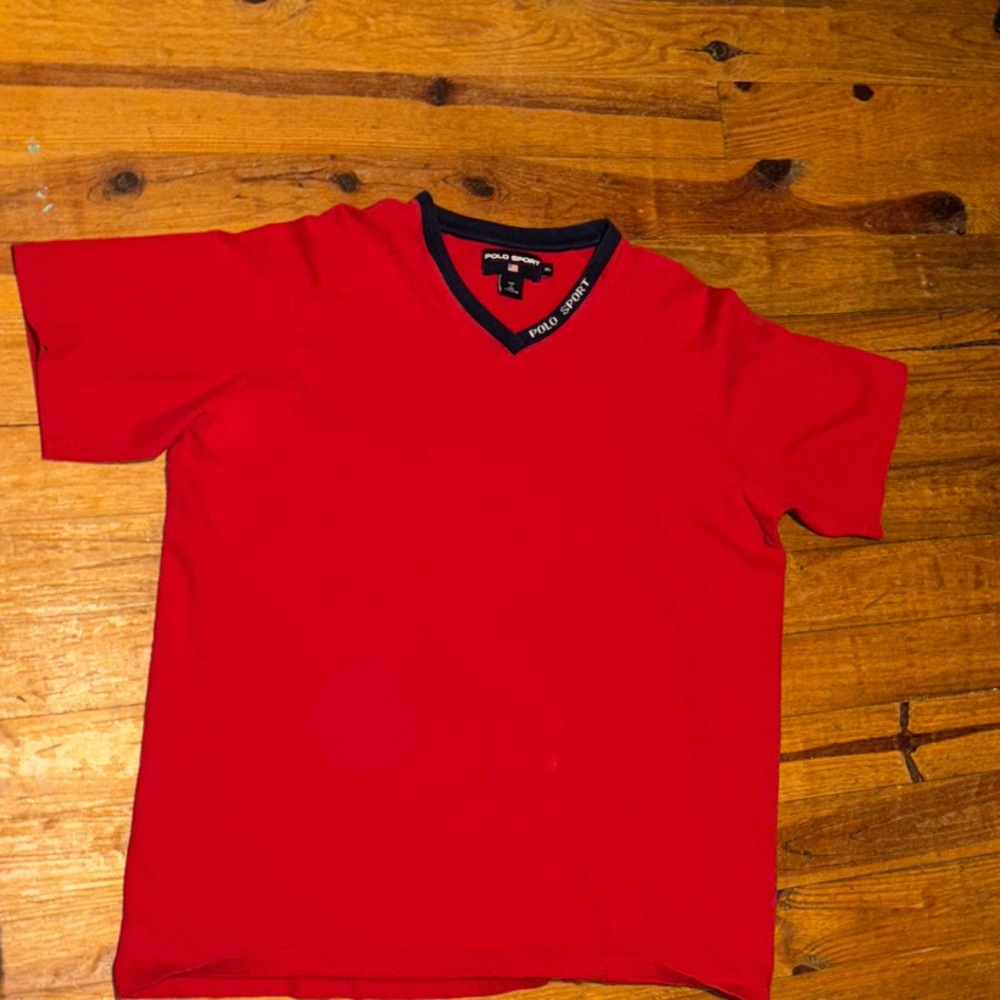 Vintage Polo Sport Ralph Lauren Red V-Neck Men's Tee